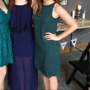 Emerald Green Asymmetrical Chiffon Dress